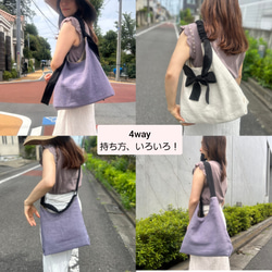 新作♪ギャザーハンドルの4way麻布Bag☆アイボリー 4枚目の画像