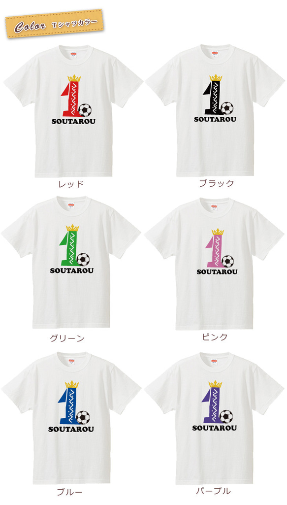 スポーツバースデー サッカー 1歳誕生日 名前入りベビーＴシャツ(半袖) 3枚目の画像