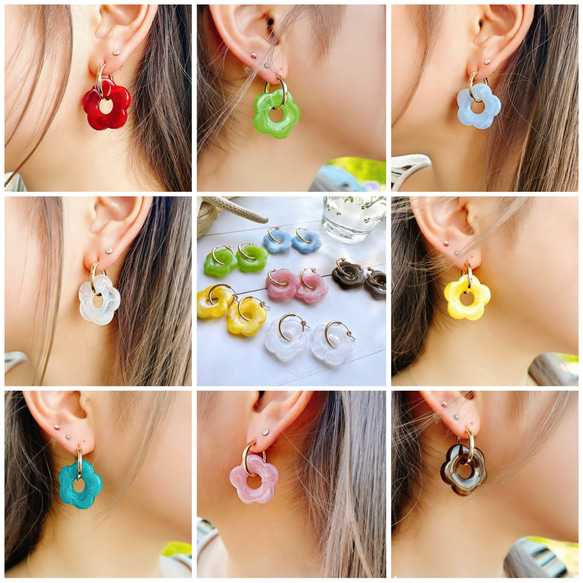 再再販♪Flowerリングピアス～colorful resin～◇14kgfフープ 16枚目の画像