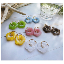 再再販♪Flowerリングピアス～colorful resin～◇14kgfフープ 1枚目の画像