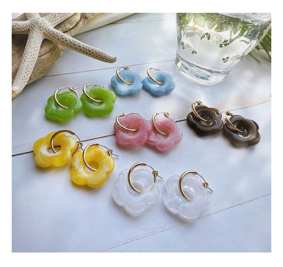 再再販♪Flowerリングピアス～colorful resin～◇14kgfフープ 1枚目の画像