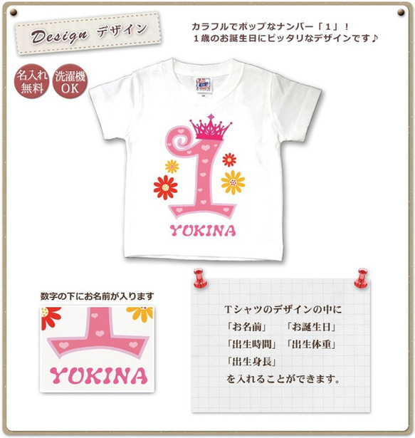 ハッピーバースデークラウン1歳　名前入りベビーＴシャツ(半袖) 2枚目の画像