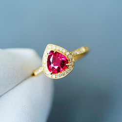 歓喜」K18YG 天然ルベライトトルマリン 天然ダイヤモンド リング 上品