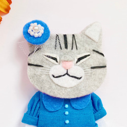 受注販売【きせかえ】冠ピアス（ノーマルフェイスブローチ専用）ブルービジューヘッドドレス（フェルト・ビーズ刺繍・猫・犬 1枚目の画像