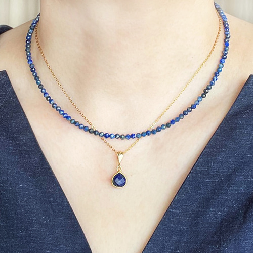ラピスラズリ一連ネックレス 再販 天然石 大人ネイビー ビーズ