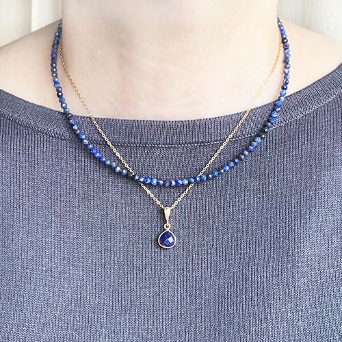 ラピスラズリ一連ネックレス 再販 天然石 大人ネイビー ビーズ