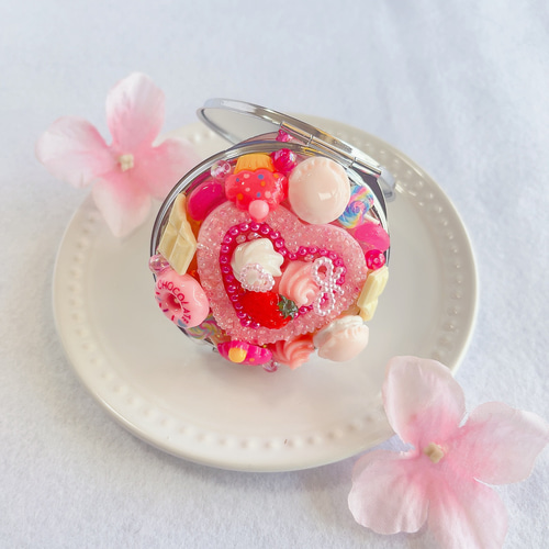 コンパクトミラー スイーツデコ ピンクホイップデコ 手鏡 おどうぐばこ
