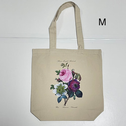 ルドゥーテ　植物画　バラ・アネモネ・クレマチス　キャンバストートM 内ポケット付 1枚目の画像