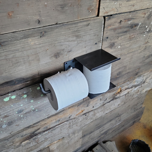 トイレットペーパーホルダー　ウォールシェルフ付き　おしゃれ　インダストリアル トイレットペーパーホルダー ウォールシェルフ付き おしゃれ
