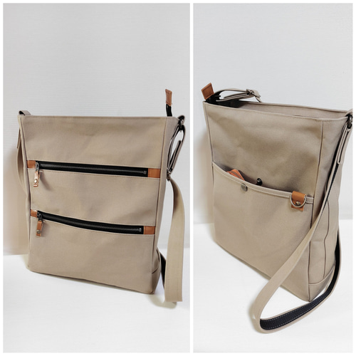 帆布スクエアショルダー通勤通学A4対応(サンドベージュ) ショルダー  