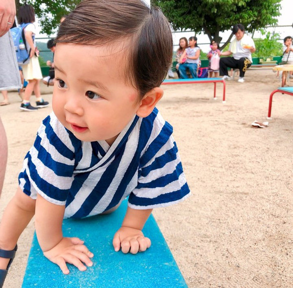 ラスト1枚❤️フレッシュレモンイエローのストライプの甚平さん❤︎ 4枚目の画像