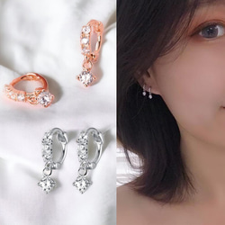 圈形耳環，小號 18K，金屬過敏相容，女式，925 銀，擺動玫瑰金，工作禮物 第1張的照片