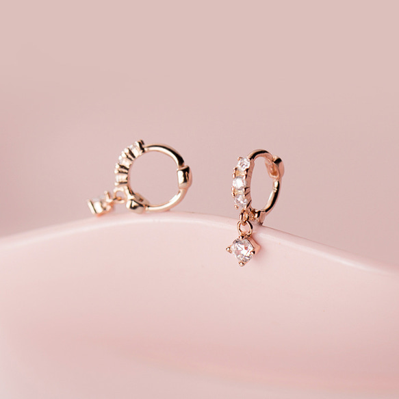圈形耳環，小號 18K，金屬過敏相容，女式，925 銀，擺動玫瑰金，工作禮物 第7張的照片