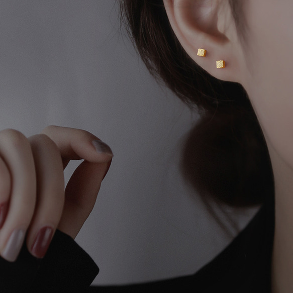 耳環 小號 18K 金屬防過敏女式 925 銀方形 1 件簡約雙耳 第2張的照片