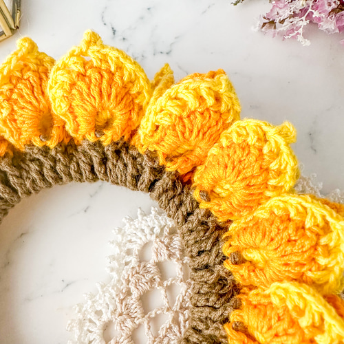 夏にピッタリ⭐︎ひまわりシュシュヘアゴムレディースパステルオレンジ