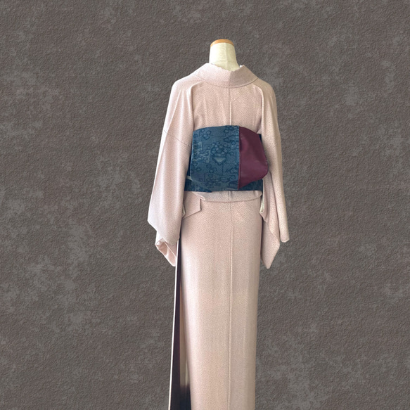 這是由圓寺紗布和結城紬藍灰色風景製成的成人半寬腰帶。 第4張的照片