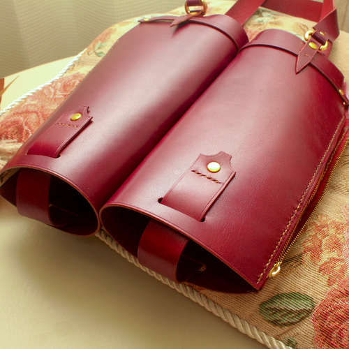 ボトルバッグ (ツイン) ワインレッド 赤紫 牛革 レザー 父の日 ギフト  