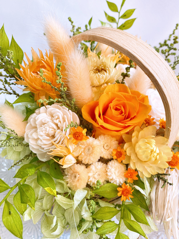 【予約販売】Luana Mally✽籠アレンジ　ビタミンカラー　オレンジ&イエロー　花籠　花カゴ 6枚目の画像