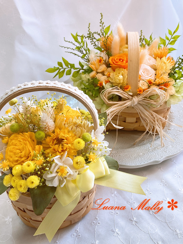 【予約販売】Luana Mally✽籠アレンジ　ビタミンカラー　オレンジ&イエロー　花籠　花カゴ 7枚目の画像