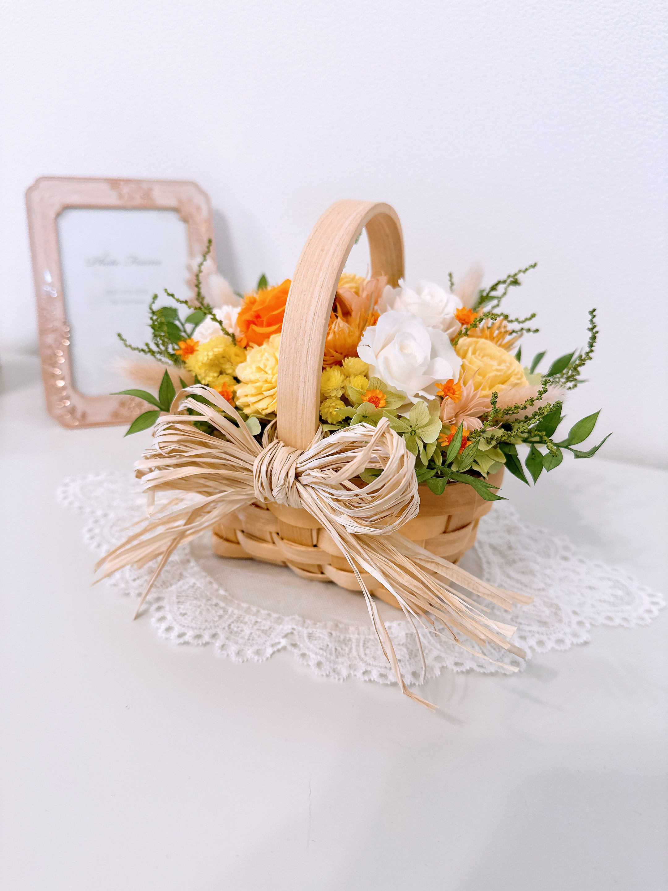 人気のビタミンカラー オレンジ&イエロー 花籠 花カゴ 誕生日 母の日 還暦 喜寿祝 お見舞い プレゼント サマーギフト