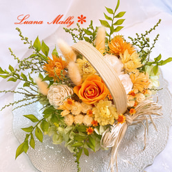 【予約販売】Luana Mally✽籠アレンジ　ビタミンカラー　オレンジ&イエロー　花籠　花カゴ 2枚目の画像