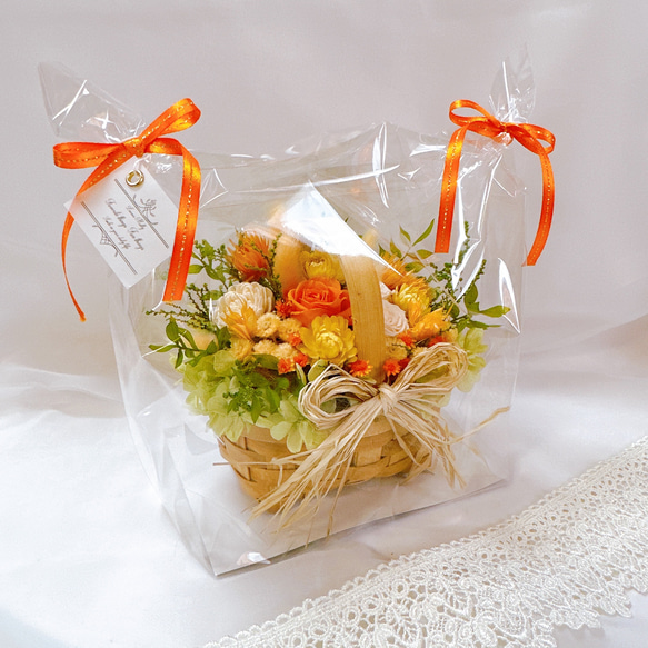 【予約販売】Luana Mally✽籠アレンジ　ビタミンカラー　オレンジ&イエロー　花籠　花カゴ 8枚目の画像