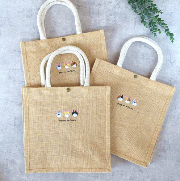 【夏の福袋】ねこ刺繍Tシャツ&ジュートバッグセット《選べる４色》Creema限定 ビッグシルエット 親子 17枚目の画像