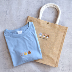 【夏の福袋】ねこ刺繍Tシャツ&ジュートバッグセット《選べる４色》Creema限定 ビッグシルエット 親子 3枚目の画像
