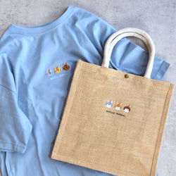 【夏の福袋】ねこ刺繍Tシャツ&ジュートバッグセット《選べる４色》Creema限定 ビッグシルエット 親子 1枚目の画像