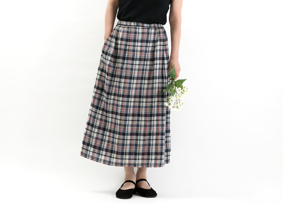 #431タックギャザースカート(マドラス) 1枚目の画像