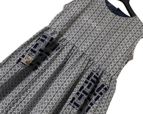 送料無料 着物 リメイク 綿 浴衣 切替 ギャザー ワンピース L