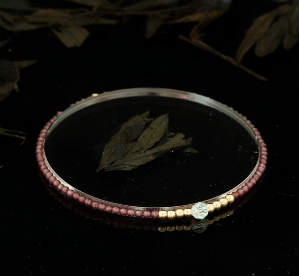 輕奢風紫石榴石14K包金 GF Swarovski 配珠水晶手鍊 ( Purple Garnet Bracelet ) 第6張的照片