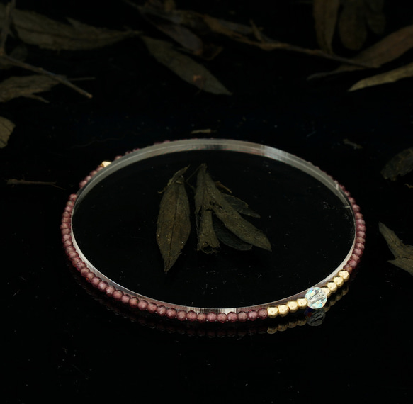 輕奢風紫石榴石14K包金 GF Swarovski 配珠水晶手鍊 ( Purple Garnet Bracelet ) 第7張的照片