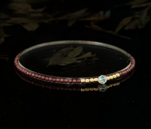 輕奢風紫石榴石14K包金 GF Swarovski 配珠水晶手鍊 ( Purple Garnet Bracelet ) 第3張的照片