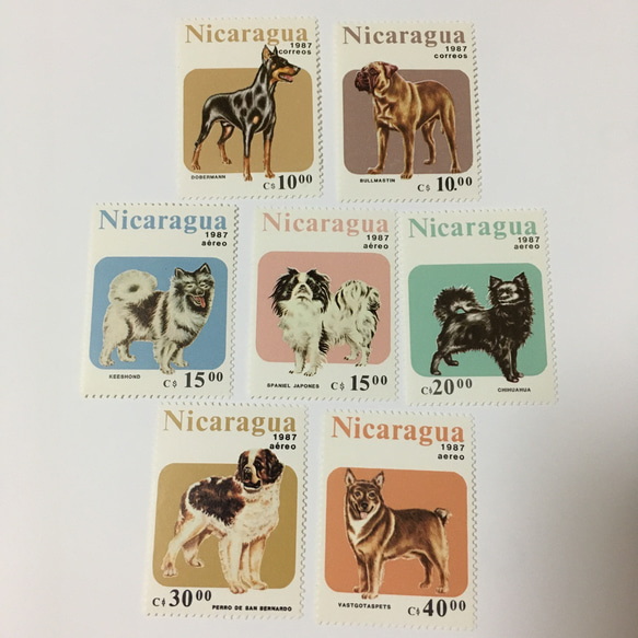 ニカラグア  犬の切手7枚セット 未使用 1枚目の画像