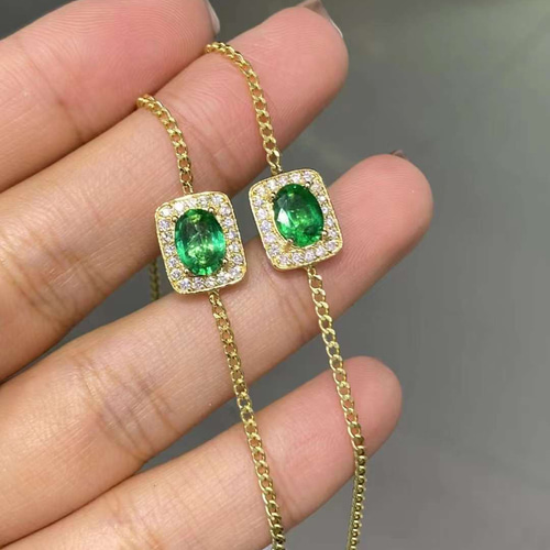 天然ダイヤモンド付きエメラルドブレスレットk18 スクエア