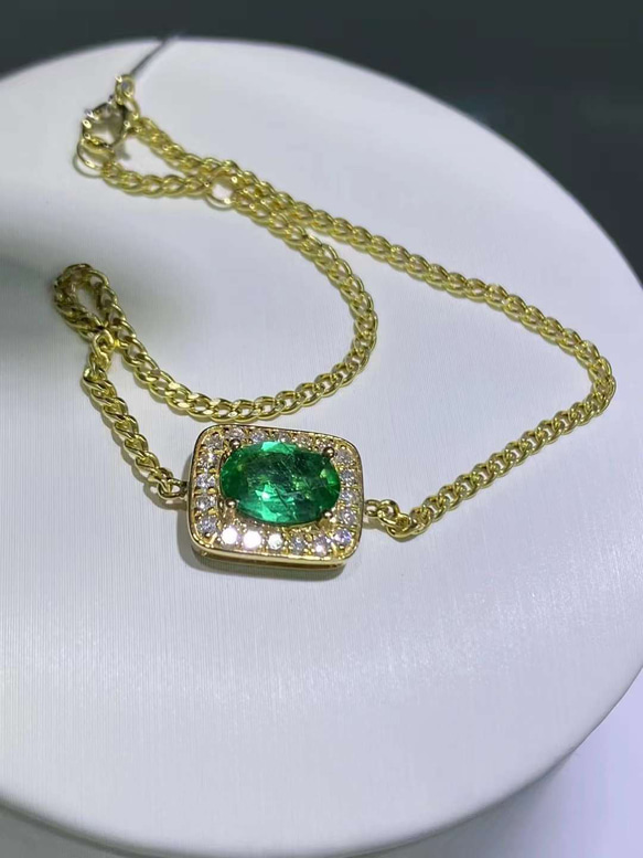 天然ダイヤモンド付きエメラルドブレスレットk18 スクエアブレスレット