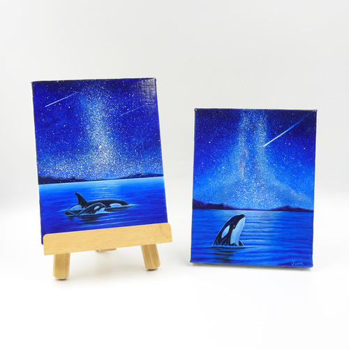 ☆仮縁付き☆アクリル画「星空ウオッチャー~星に願いを ☆仮縁付き☆アクリル画「星空ウオッチャー~星に願いを