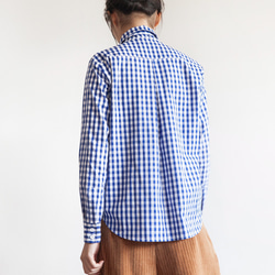 藍色/黑色格紋 系帶設計經典格子長袖襯衫 100%棉寬松日系 第10張的照片