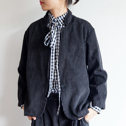藍色/黑色格紋 系帶設計經典格子長袖襯衫 100%棉寬松日系 第13張的照片