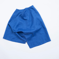 オフホワイト/ブルー リネン ルーズ ブラウス 半袖 コットン リネン トップ 11枚目の画像