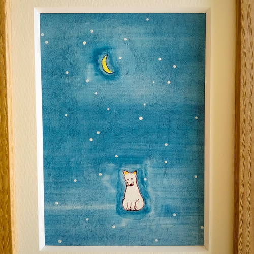 寒い夜に」原画 イラスト ※木製額縁入り（2Lサイズ）北欧インテリア