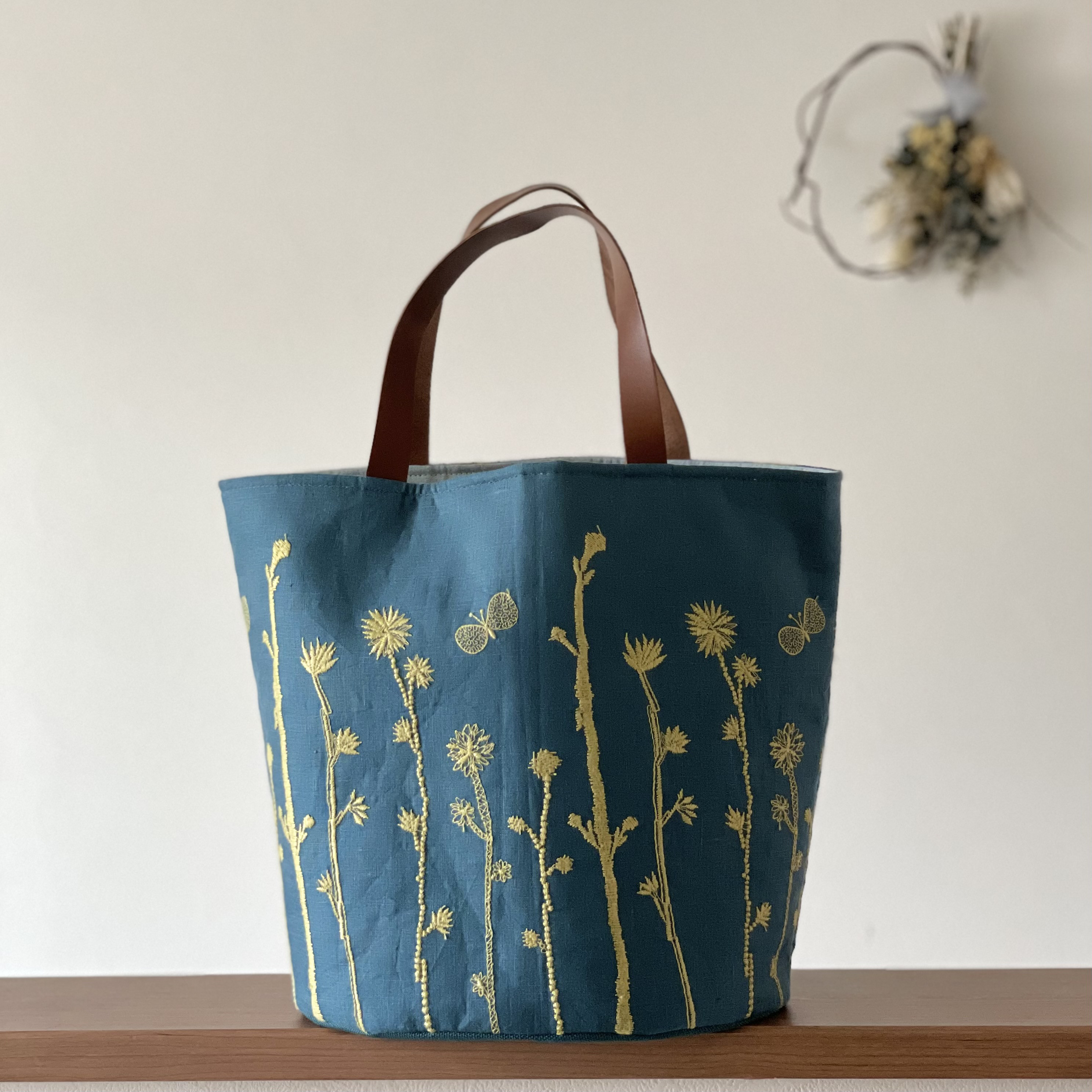 ⚮̈ミナペルホネン symphony 程遠く blue ネリオバッグ あおり巾着バッグ 