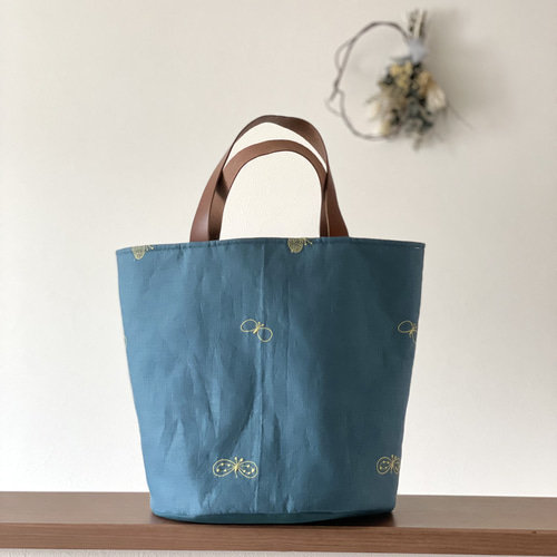限定⚮̈ミナペルホネン choucho + noppara blue バケツトート