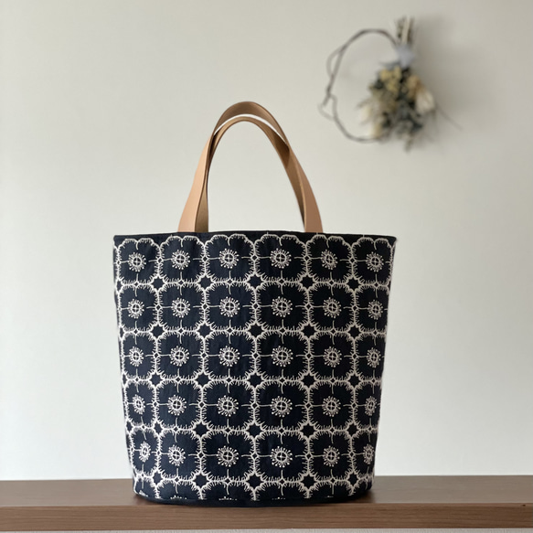 バケツトート＊ミナペルホネン　anemone ⚮̈ミナペルホネン anemone ネイビー バケツトート トートバッグ