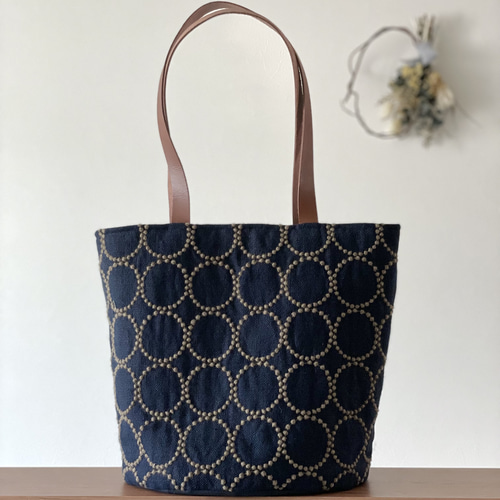 ⚮̈ミナペルホネン タンバリン navy + khaki バケツトート トート 