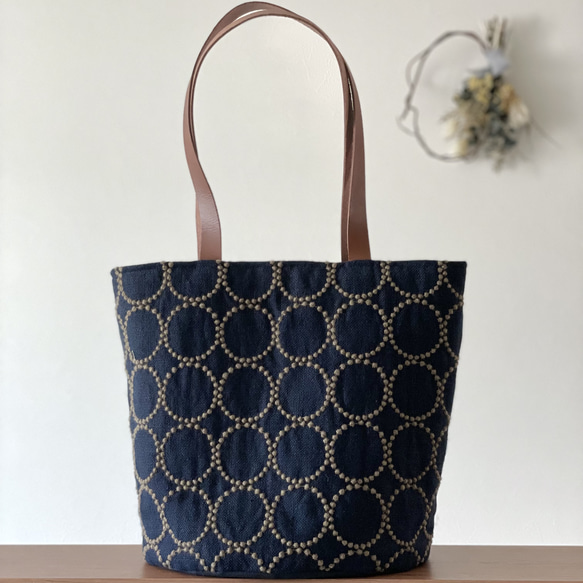 ⚮̈ミナペルホネン タンバリン navy + light green バケツトート 日本