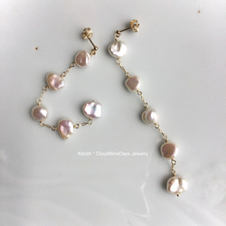 ケシのロングピアス14kgf 桜色〜白バロック大人の可憐な真珠達　※マルカン変更可 3枚目の画像