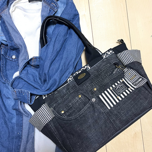 送料込み大きめデニムリメイクバッグNo.319☆トートバッグ マザーズ