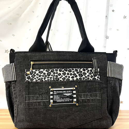 グレーデニムリメイクバッグ（L）No.799☆ハンドバッグ　マザーズバッグ グレーデニムリメイクバッグ（L）No.799☆ハンドバッグ マザーズバッグ